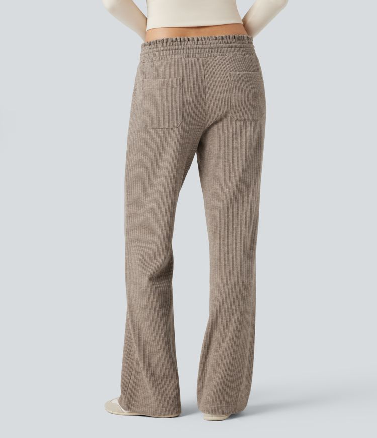 pantalon décontracté à taille basse en maille côtelée avec cordon de serrage et poches