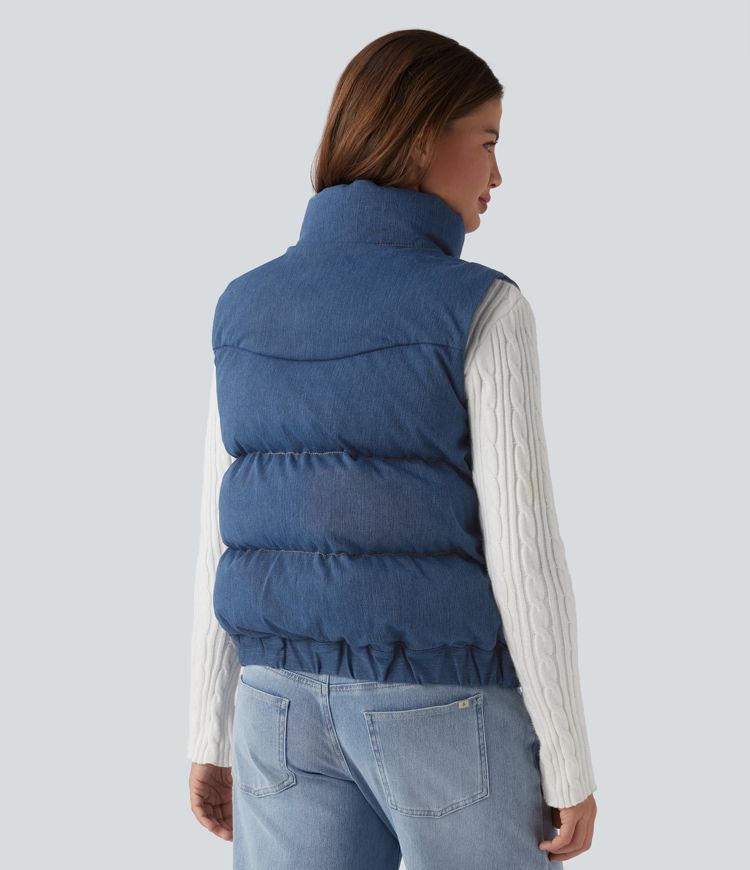 gilet matelassé décontracté en denim halara flex à col montant et poches