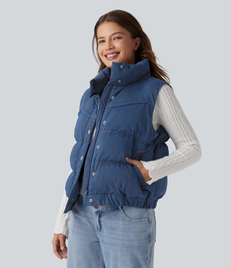 gilet matelassé décontracté en denim halara flex à col montant et poches