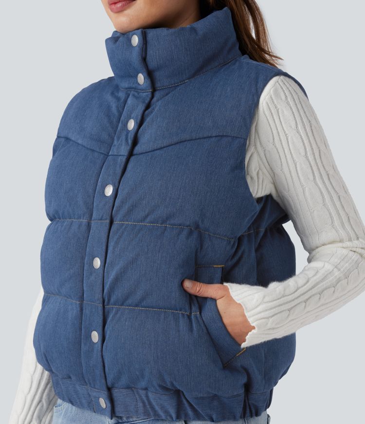 gilet matelassé décontracté en denim halara flex à col montant et poches