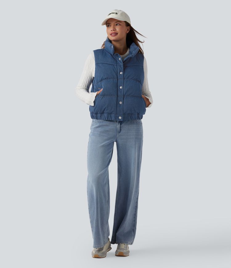 gilet matelassé décontracté en denim halara flex à col montant et poches