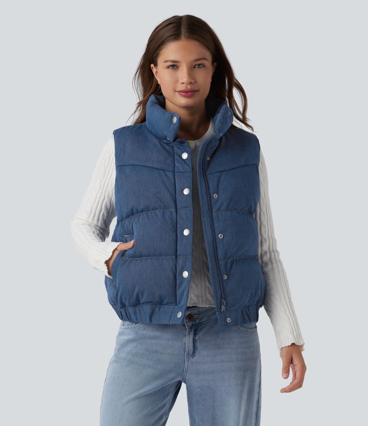 gilet matelassé décontracté en denim halara flex à col montant et poches
