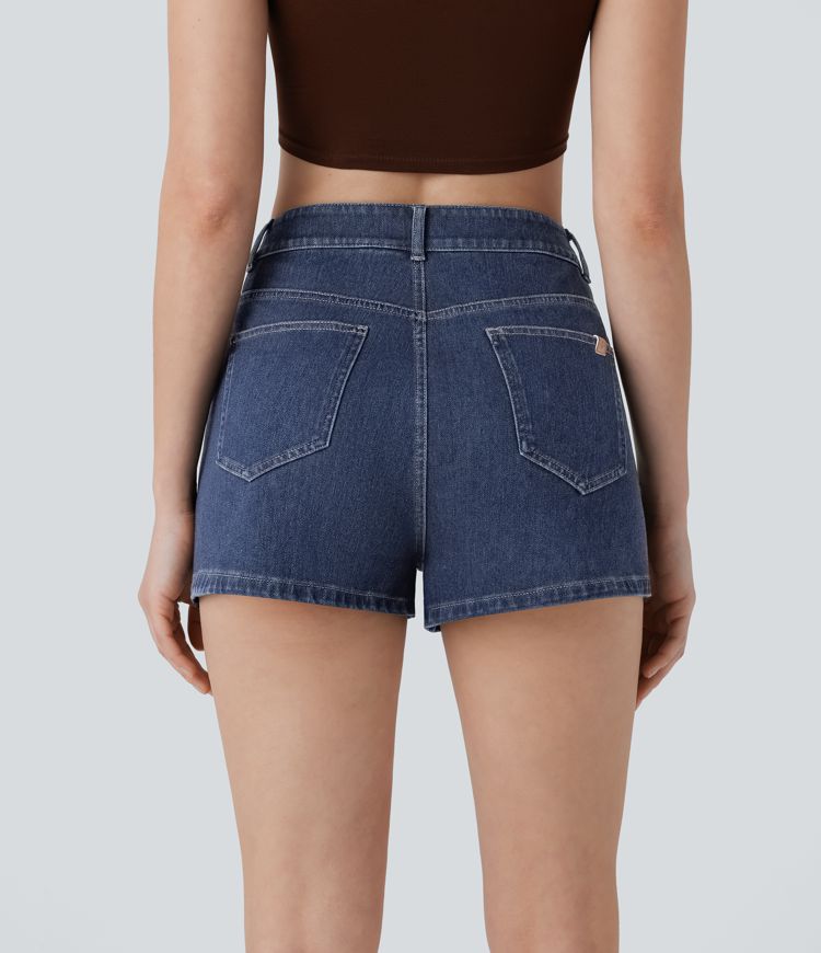 short en denim décontracté halara flex taille haute avec poches zippées 25