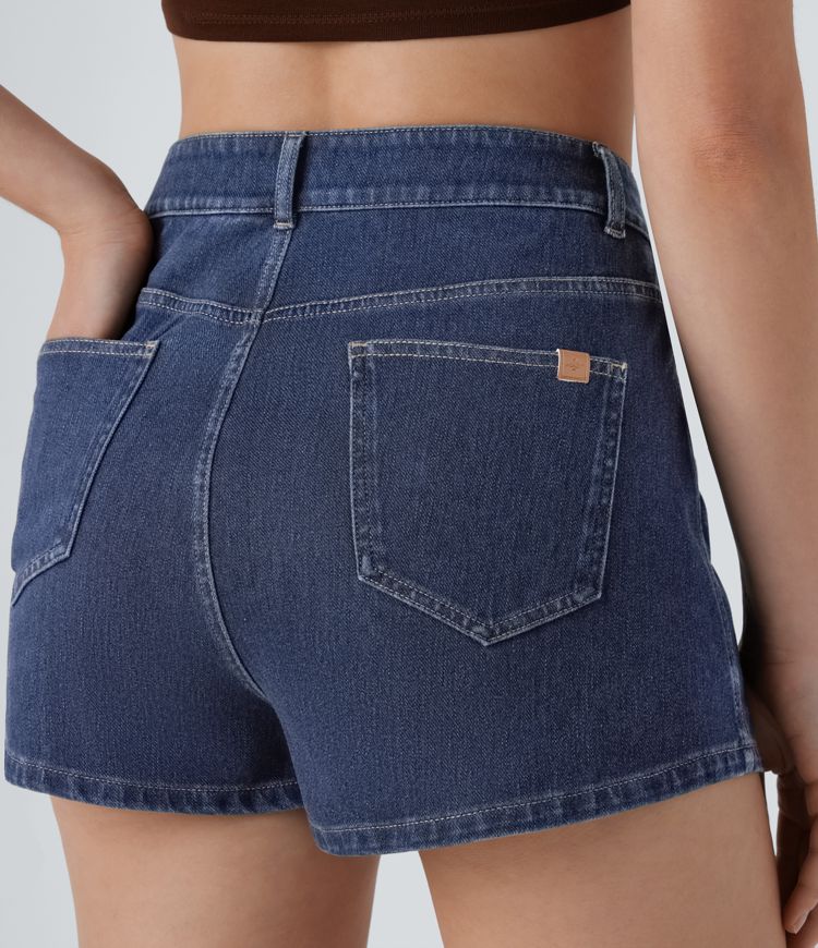 short en denim décontracté halara flex taille haute avec poches zippées 25