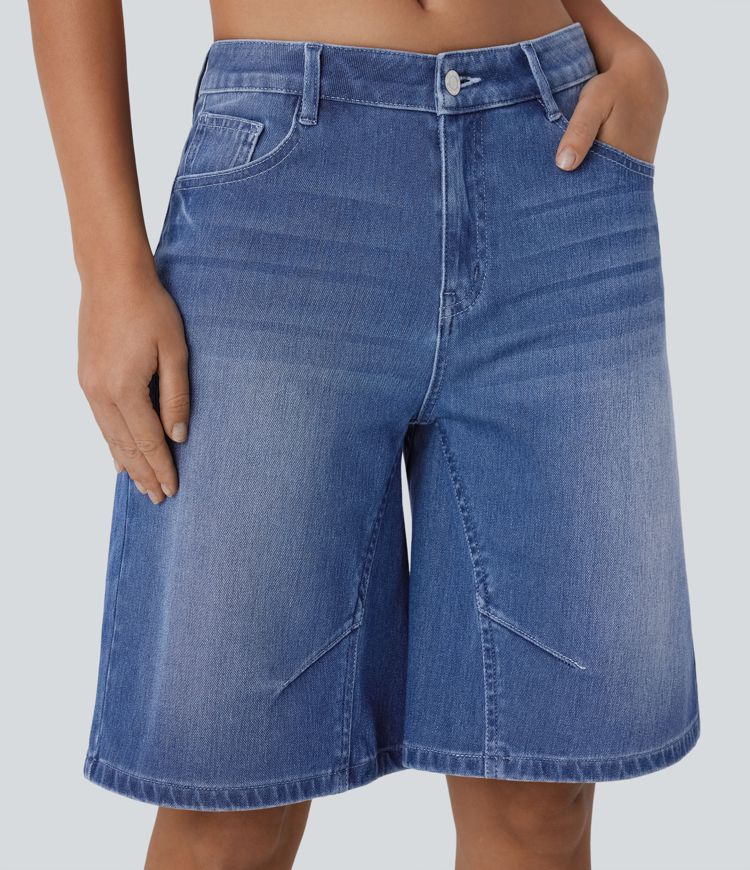 halara flex short bermuda décontracté en denim délavé taille basse avec poches