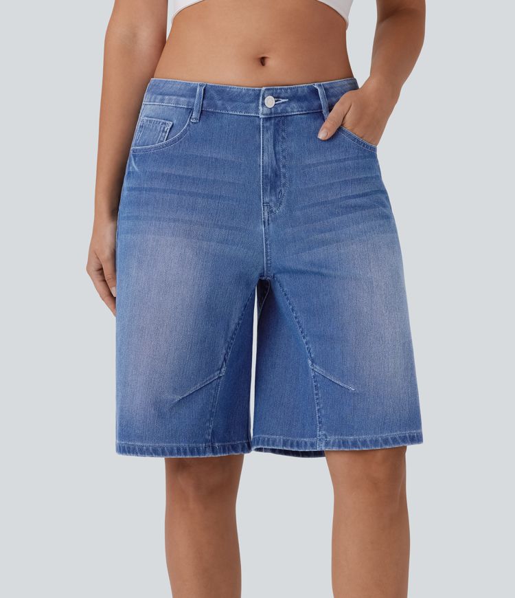 halara flex short bermuda décontracté en denim délavé taille basse avec poches
