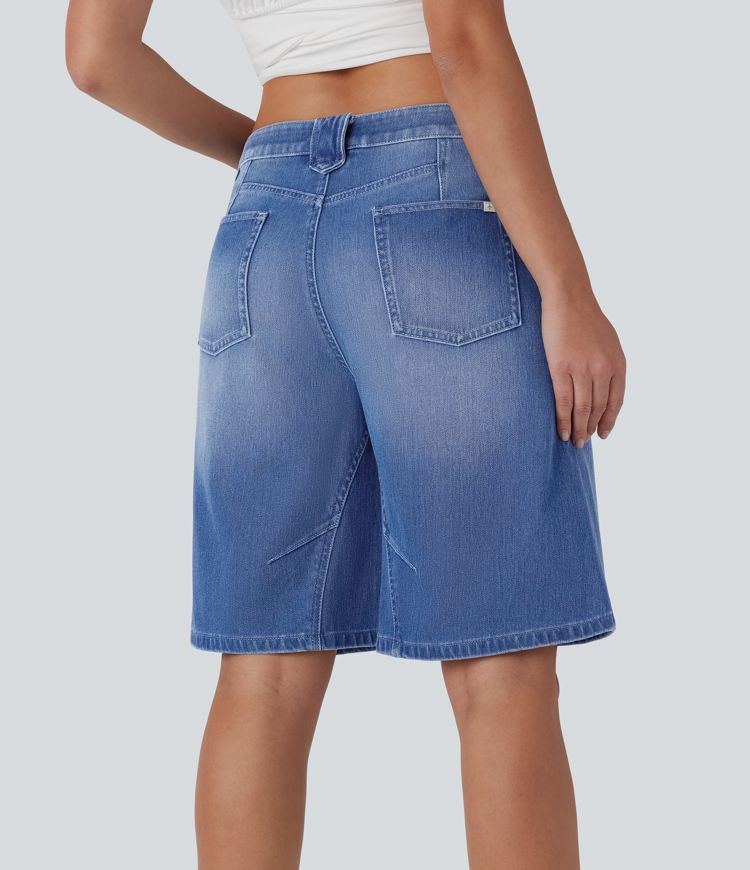 halara flex short bermuda décontracté en denim délavé taille basse avec poches