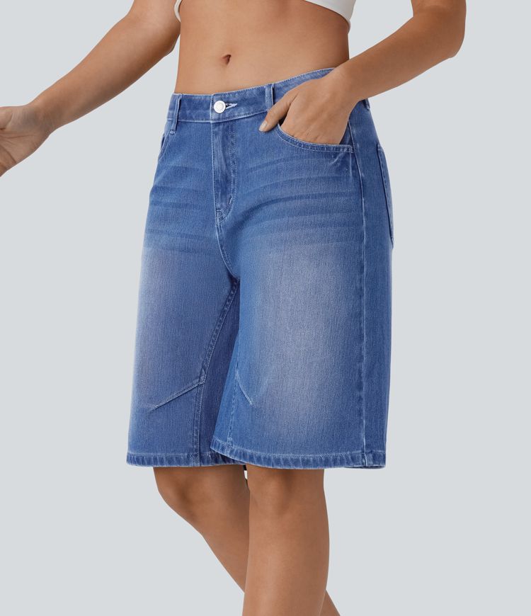 halara flex short bermuda décontracté en denim délavé taille basse avec poches