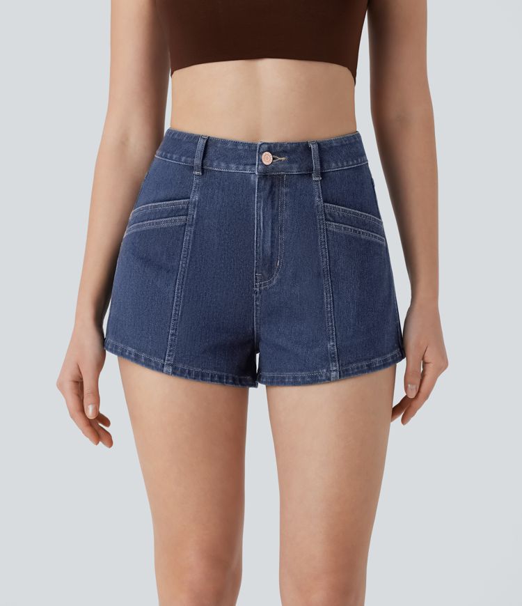 short en denim décontracté halara flex taille haute avec poches zippées 25