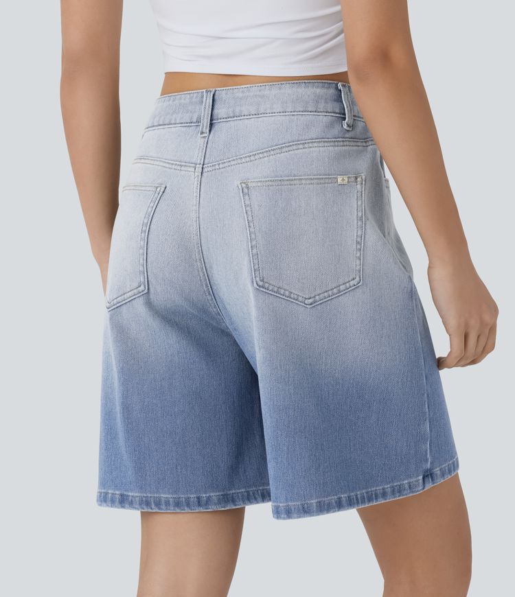 halara flex short bermuda décontracté en denim dégradé taille haute poches zippées 7