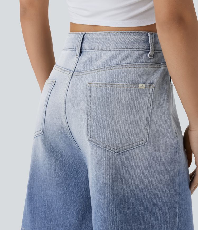 halara flex short bermuda décontracté en denim dégradé taille haute poches zippées 7