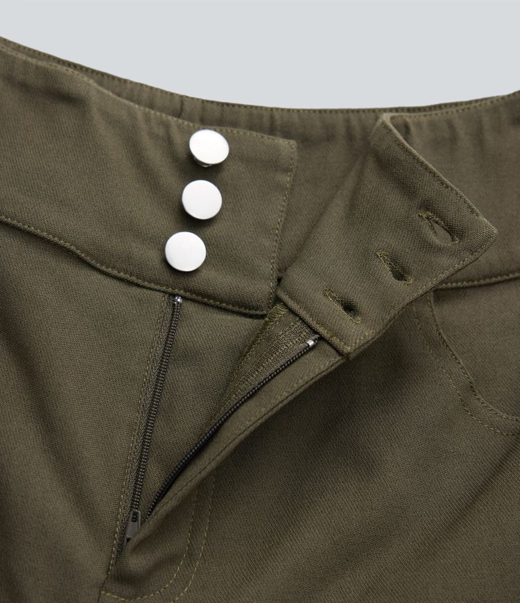 short skinny décontracté taille haute à ourlet roulé et poches