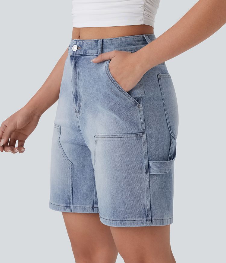 halara flex short bermuda décontracté en denim délavé à taille mi-haute et poches