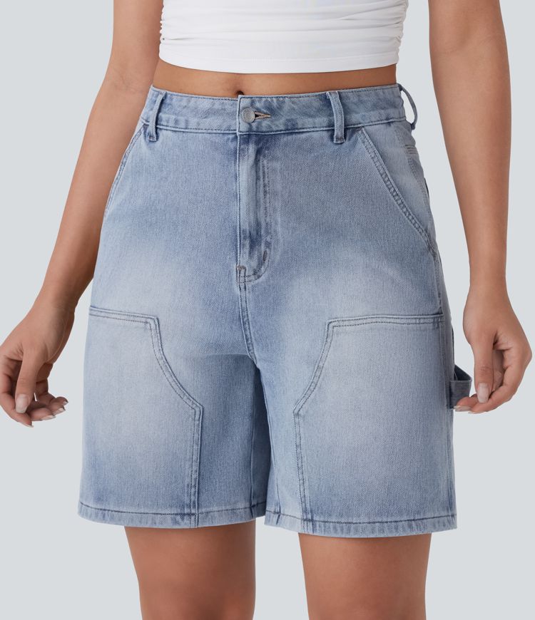 halara flex short bermuda décontracté en denim délavé à taille mi-haute et poches