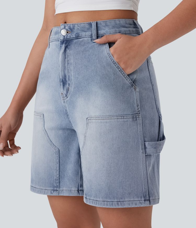 halara flex short bermuda décontracté en denim délavé à taille mi-haute et poches