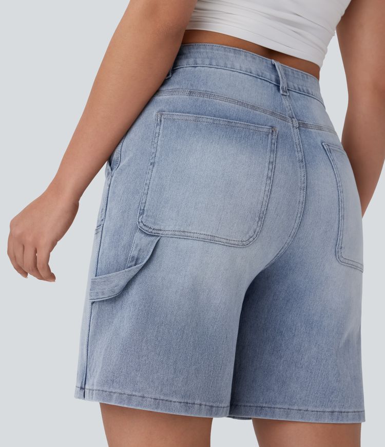 halara flex short bermuda décontracté en denim délavé à taille mi-haute et poches