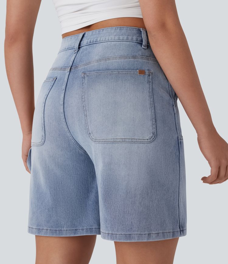 halara flex short bermuda décontracté en denim délavé à taille mi-haute et poches