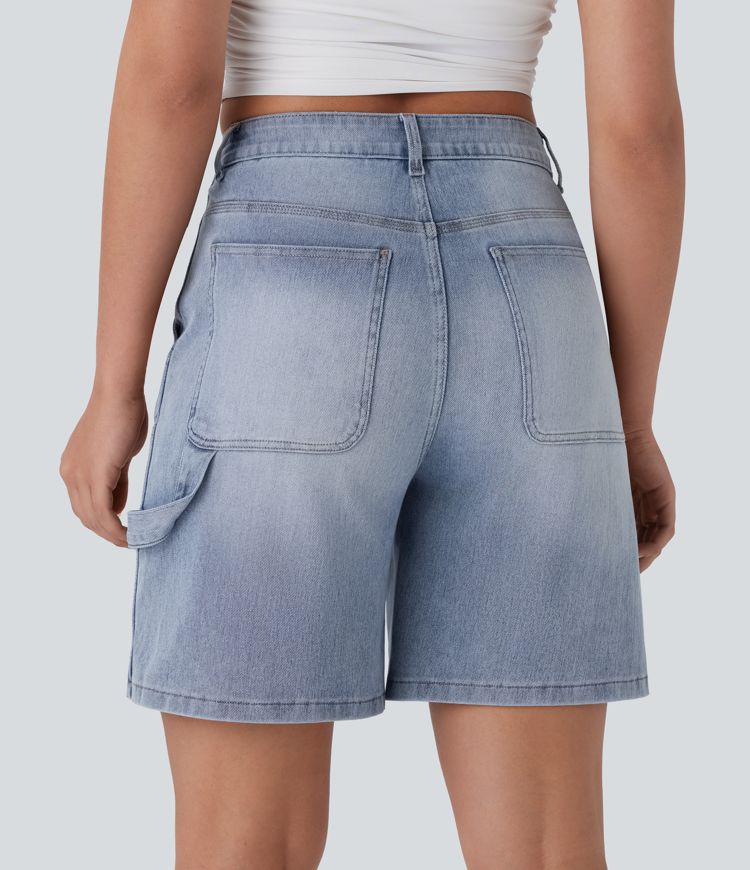 halara flex short bermuda décontracté en denim délavé à taille mi-haute et poches