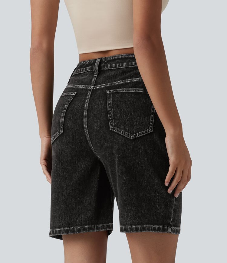short en jean taille haute décontracté halara flex 7 avec poches