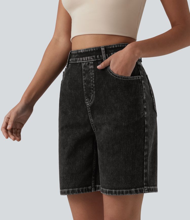 short en jean taille haute décontracté halara flex 7 avec poches