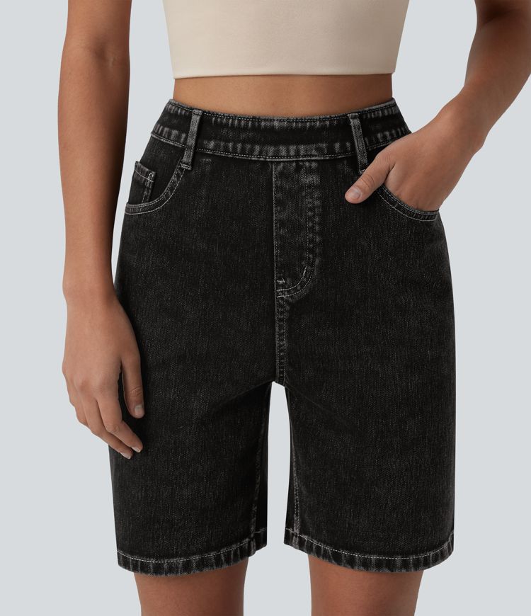 short en jean taille haute décontracté halara flex 7 avec poches