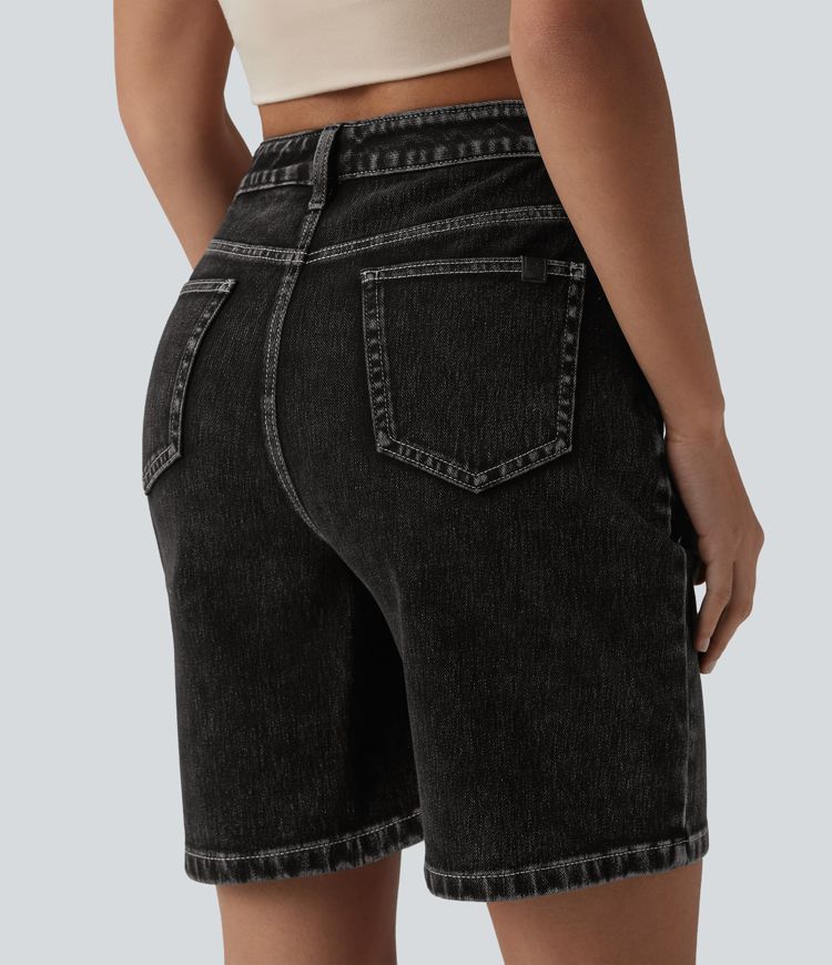 short en jean taille haute décontracté halara flex 7 avec poches