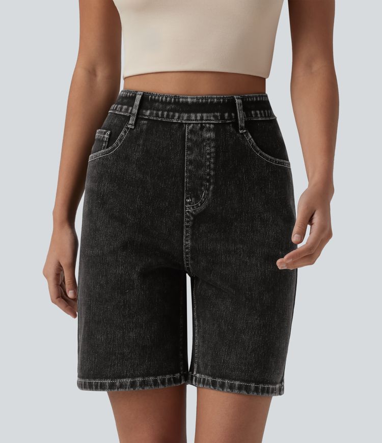 short en jean taille haute décontracté halara flex 7 avec poches