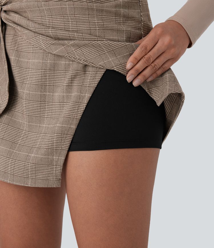 jupe de travail mini 2 en 1 à motif pied-de-poule taille haute et à nouer sur le côté