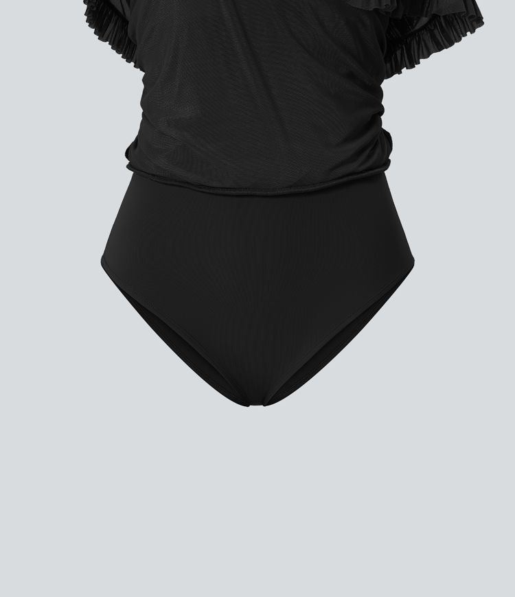 jupe fluide 2 en 1 en maille taille mi-haute cordon de serrage ourlet asymétrique à volants