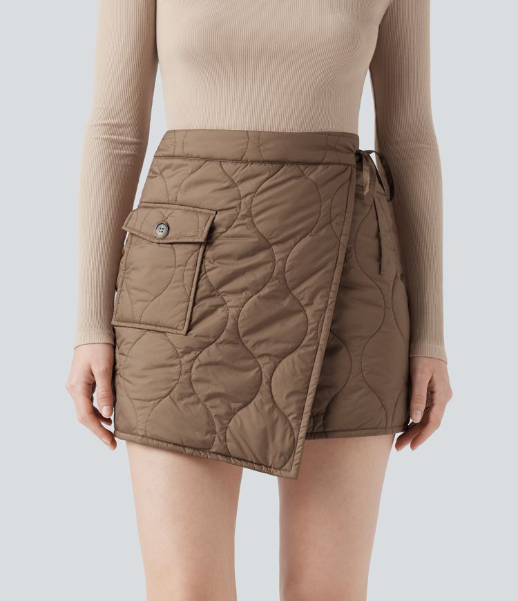 jupe courte décontractée rembourrée taille haute à nouer sur le côté et imperméable avec poche