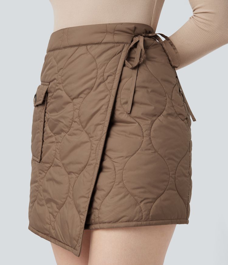 jupe courte décontractée rembourrée taille haute à nouer sur le côté et imperméable avec poche