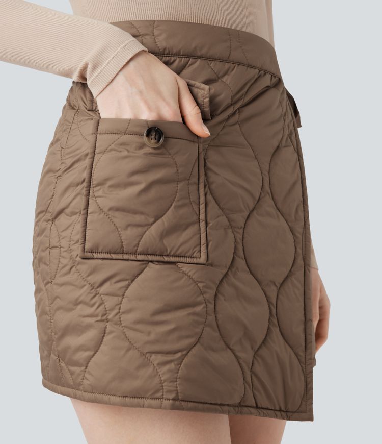 jupe courte décontractée rembourrée taille haute à nouer sur le côté et imperméable avec poche