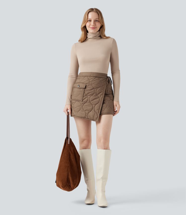 jupe courte décontractée rembourrée taille haute à nouer sur le côté et imperméable avec poche