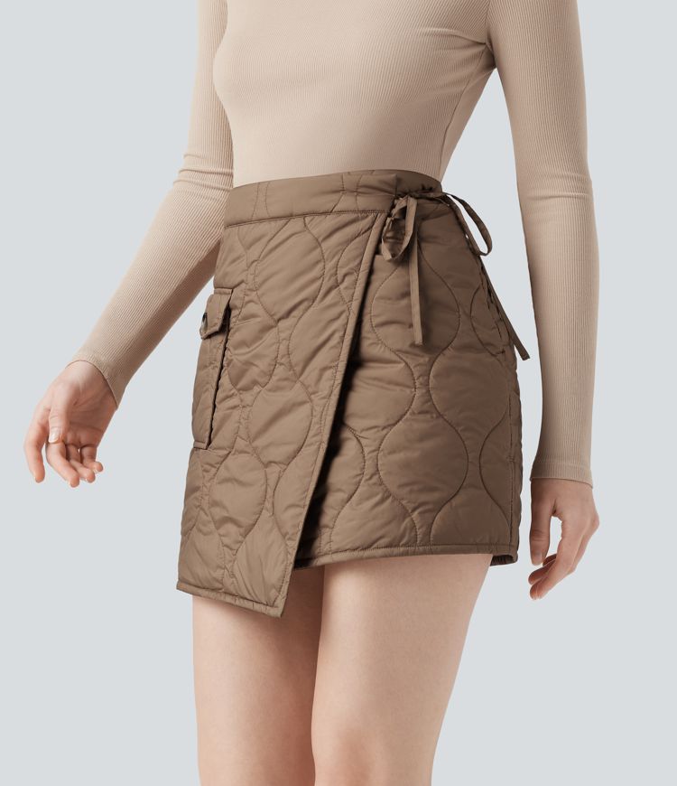 jupe courte décontractée rembourrée taille haute à nouer sur le côté et imperméable avec poche