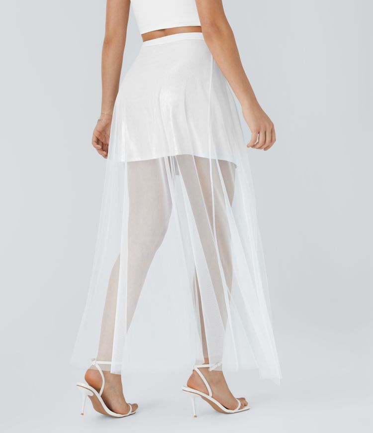jupe courte extensible deux pièces softlyzero en similicuir et maille taille haute coupe trapèze imprimé métallisé pailleté