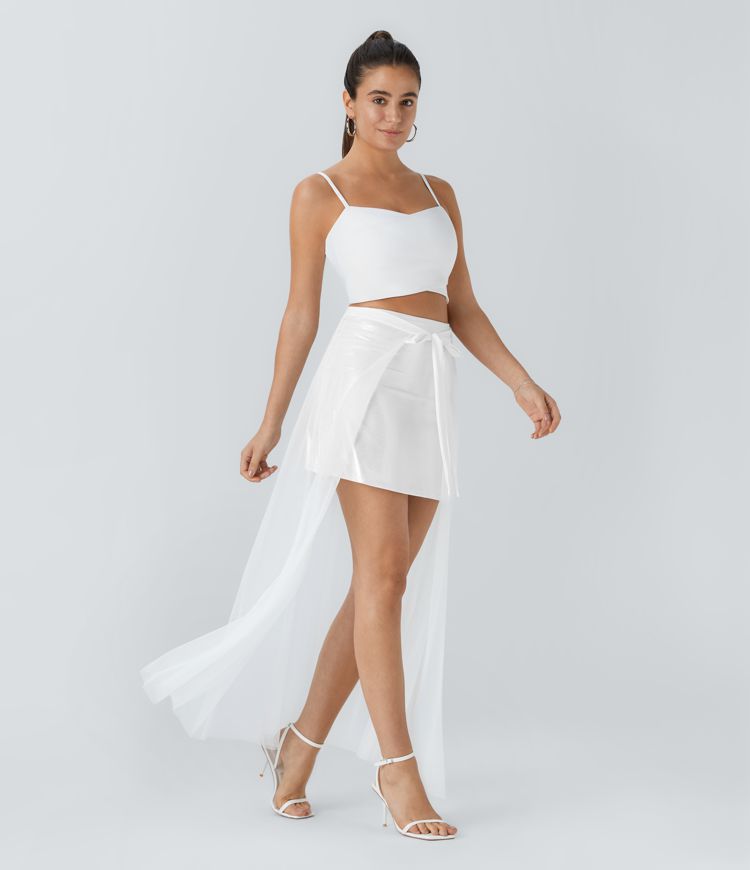 jupe courte extensible deux pièces softlyzero en similicuir et maille taille haute coupe trapèze imprimé métallisé pailleté