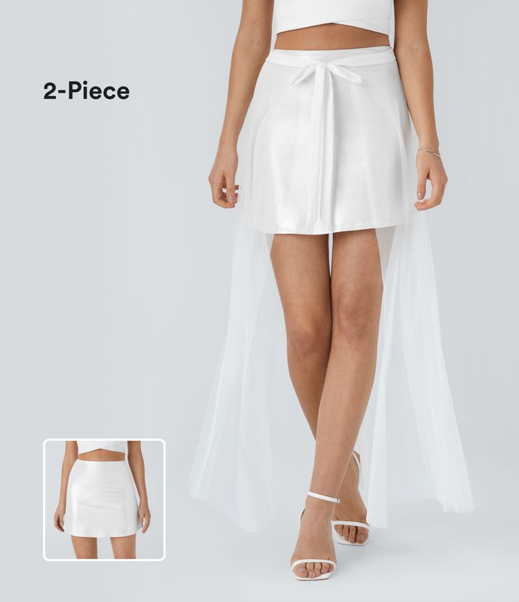 jupe courte extensible deux pièces softlyzero en similicuir et maille taille haute coupe trapèze imprimé métallisé pailleté