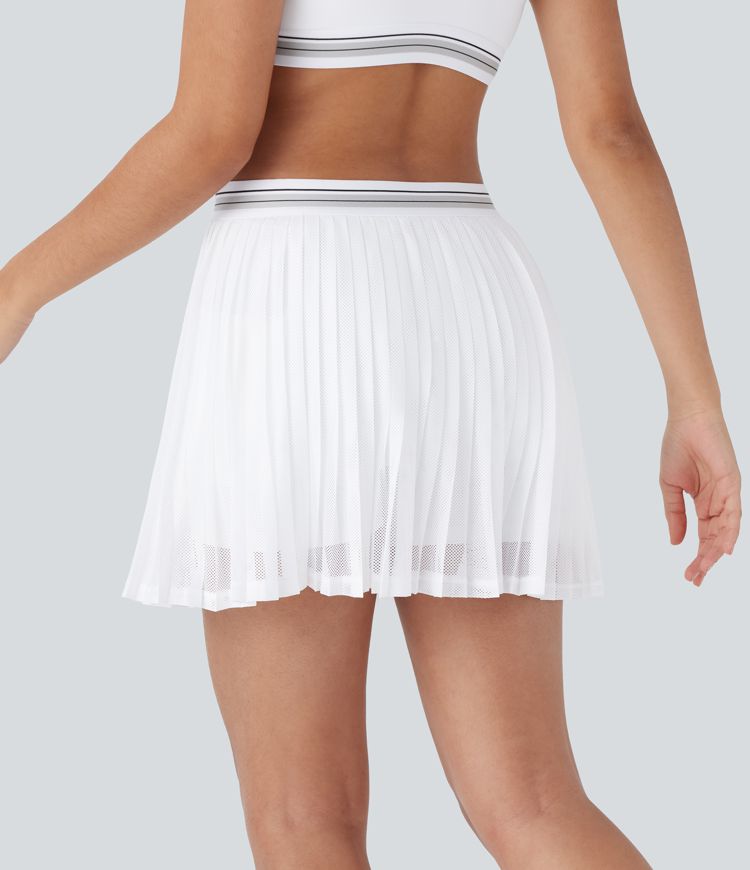 jupe de tennis mini plissée à séchage rapide taille haute color block 2 en 1 poches découpées
