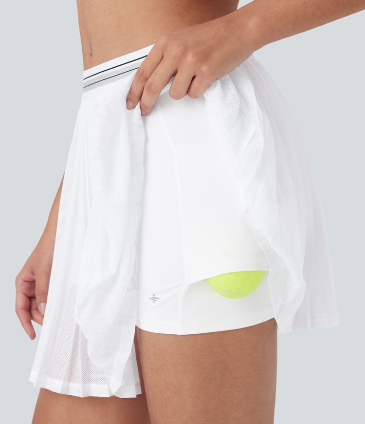 jupe de tennis mini plissée à séchage rapide taille haute color block 2 en 1 poches découpées