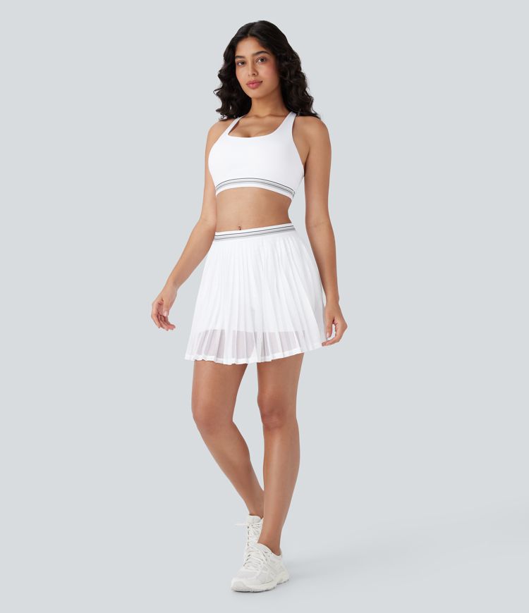 jupe de tennis mini plissée à séchage rapide taille haute color block 2 en 1 poches découpées