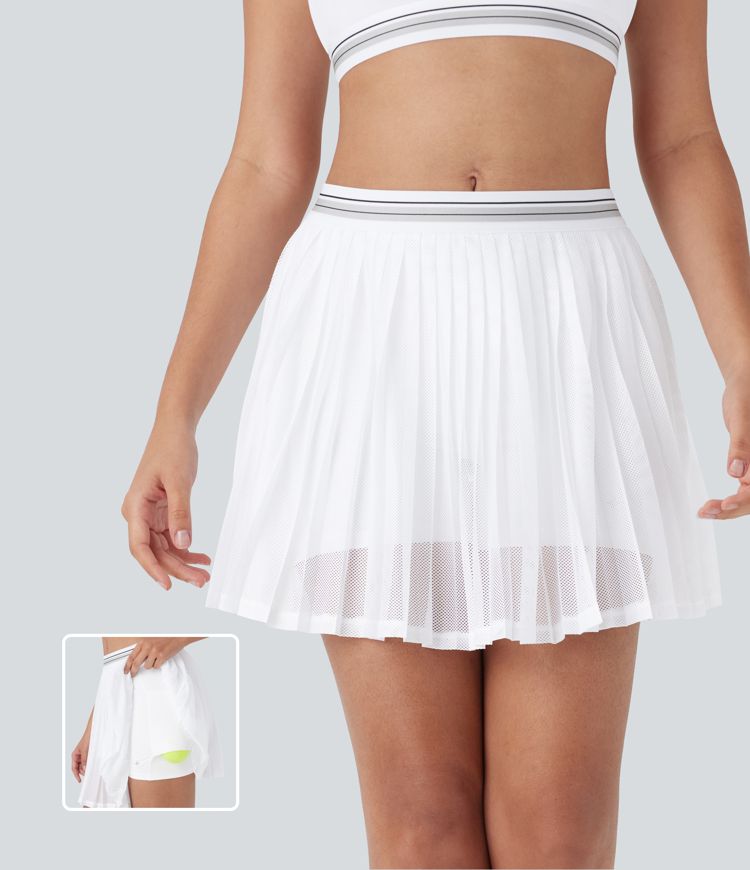 jupe de tennis mini plissée à séchage rapide taille haute color block 2 en 1 poches découpées