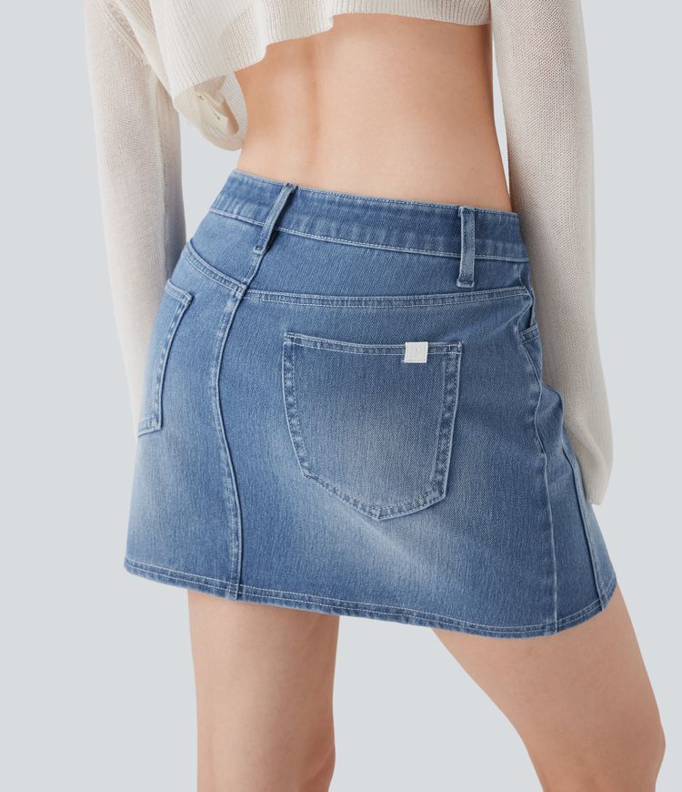 jupe courte décontractée en denim taille mi-haute halara flex avec poches