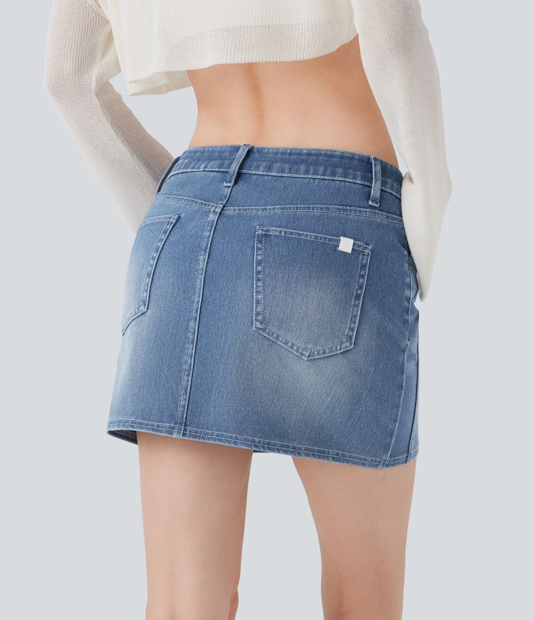 jupe courte décontractée en denim taille mi-haute halara flex avec poches