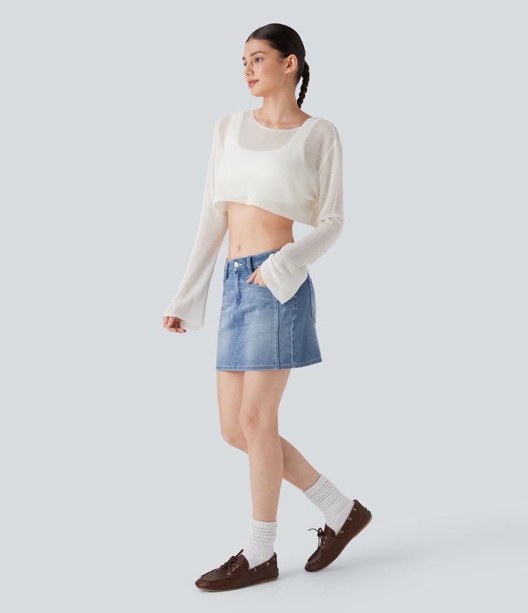 jupe courte décontractée en denim taille mi-haute halara flex avec poches