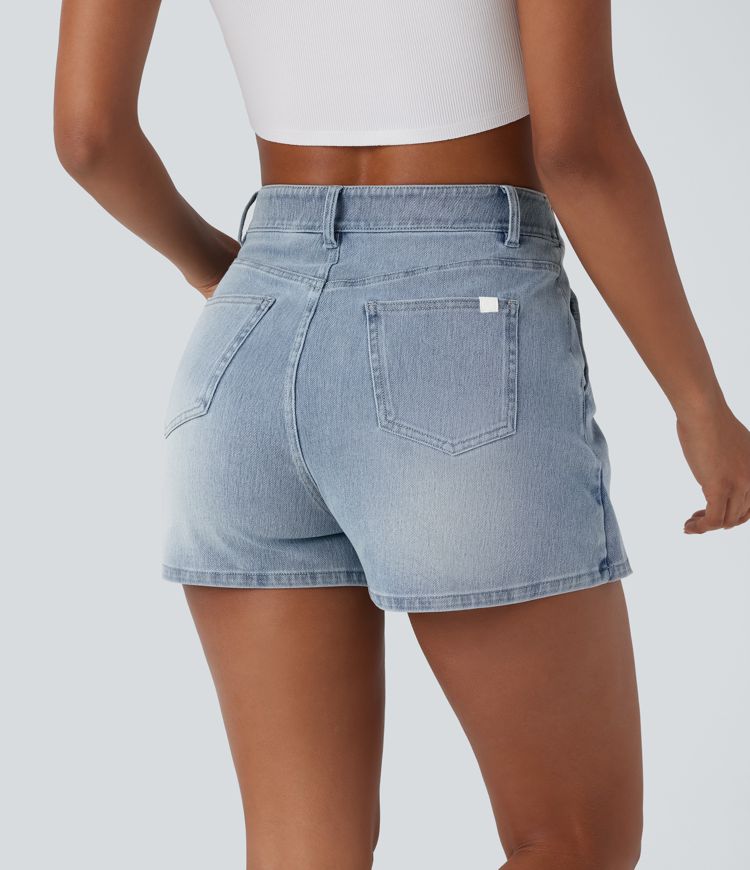 jupe-short décontractée en denim délavé à taille haute et poches halara flex