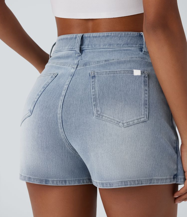 jupe-short décontractée en denim délavé à taille haute et poches halara flex