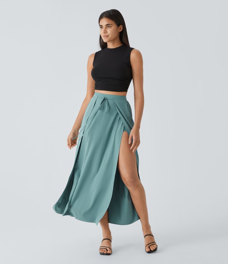 jupe longue décontractée 2 en 1 breezeful à taille haute et à nouer sur le devant séchage rapide