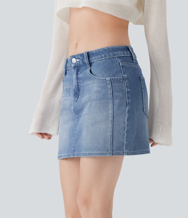 jupe courte décontractée en denim taille mi-haute halara flex avec poches