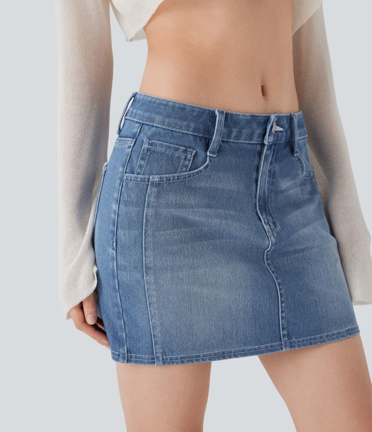 jupe courte décontractée en denim taille mi-haute halara flex avec poches