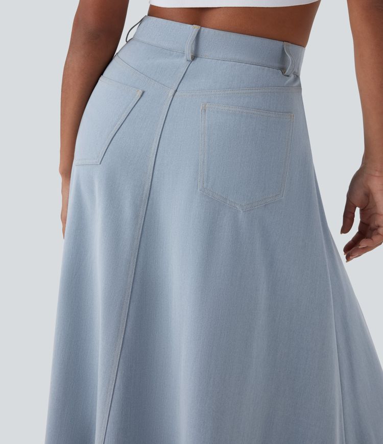 jupe midi évasée décontractée à poches et taille haute